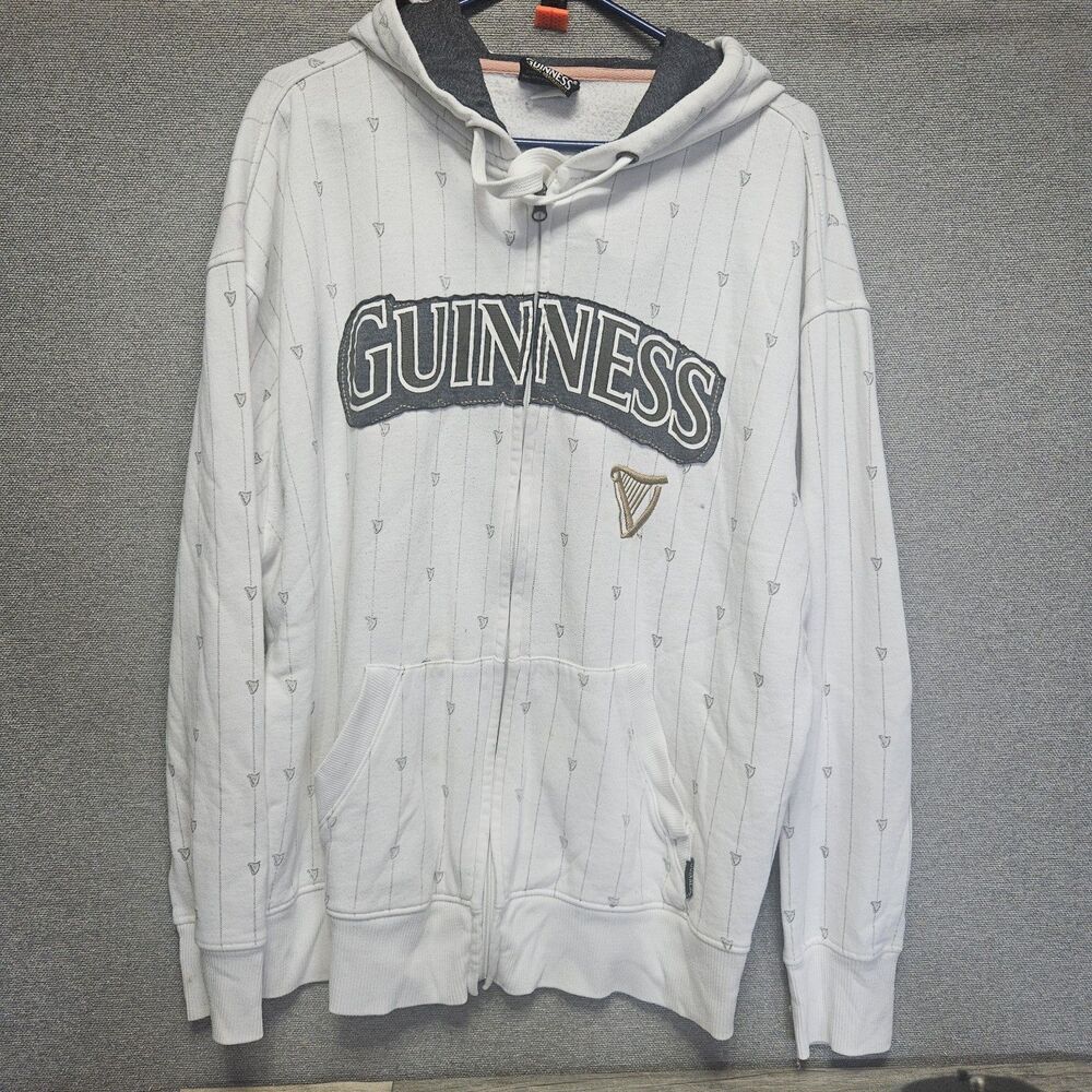 Guinness Mens Full Zip Hoodie White XL Official Merchandise Sweatshirt READ